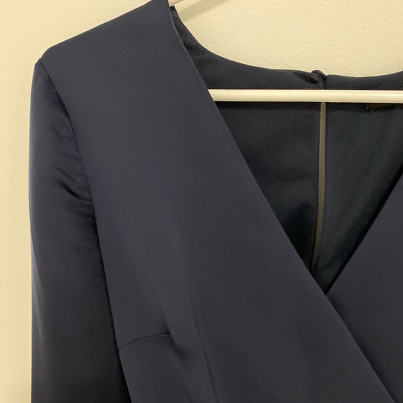 Navy silk long sleeve romper with pockets - Picture 9 of 11